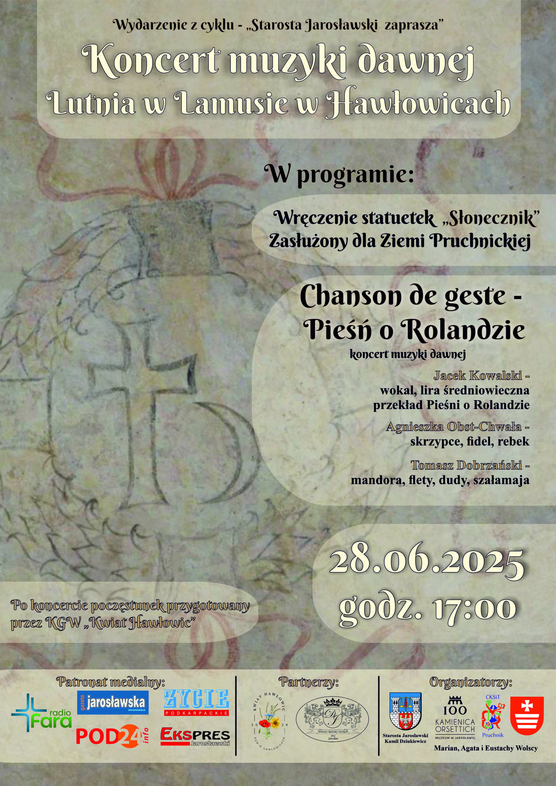 Plakat: CHANSON DE GESTE – PIEŚŃ O ROLANDZIE koncert starofrancuski – po polsku