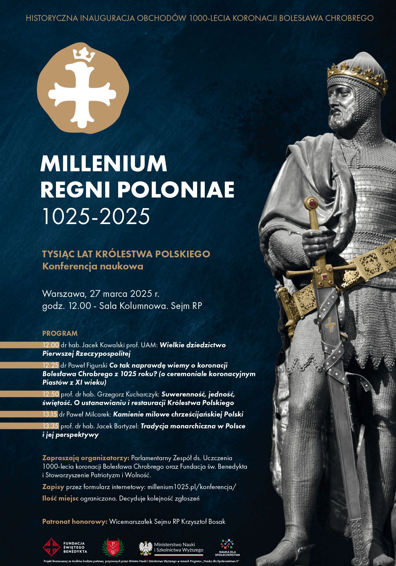 Plakat: MILLENIUM REGNI POLONIAE Tysiąc lat Królestwa Polskiego. konferencja naukowa