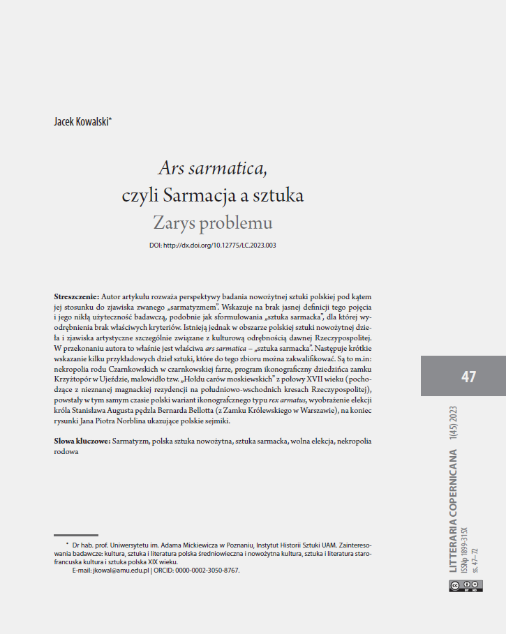 Okładka: Ars sarmatica, czyli Sarmacja a sztuka. Zarys problemu
