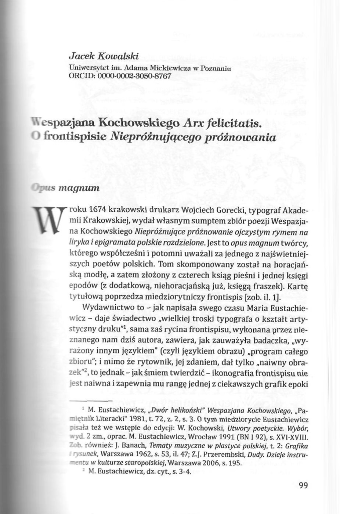 Okładka: Wespazjana Kochowskiego Arx felicitatis. O frontispisie Niepróżnującego próżnowania
